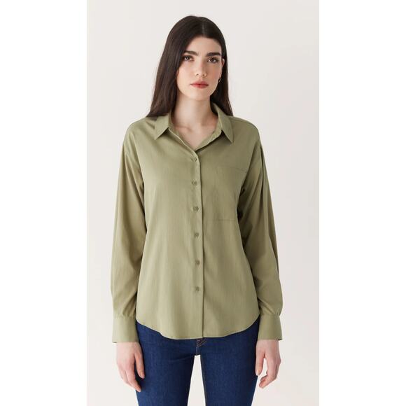 Frank And Oak The Fluid Long Sleeve Blouse Weeping Willow Green Womens XL New - Picture 3 of 11